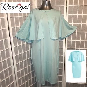 Plus Size Cape Sheath Dress - Coral Blue - L